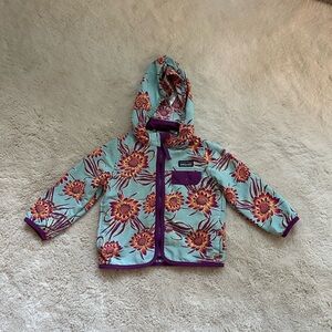 Patagonia Rain Coat Blue Flower Print Hooded Jacket Purple Zip